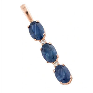 NWT $1580 Sapphire and Diamond Three Stone Pendant 14k Rose Gold 100% Authentic